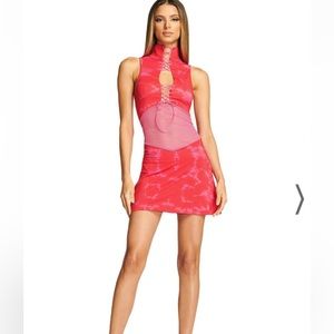 I.AM.GIA Pink & Red Tie Dye Mesh Mini Dress